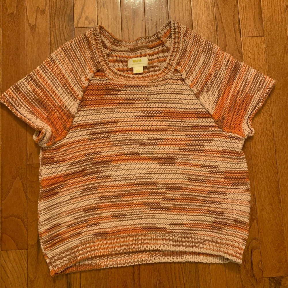 Maeve Ada Space Dye Sweater Tee Small Petite Orange Pink Anthropologie